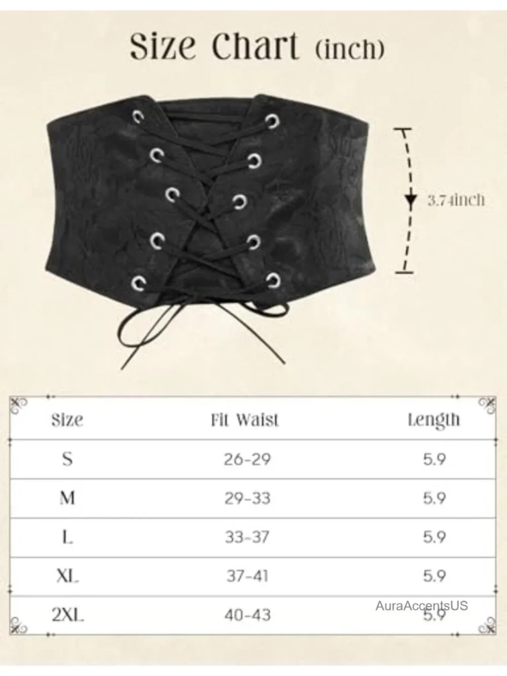 Wide Corset Waist Belt with Lace-Up and Press Button Closure for Renaissance